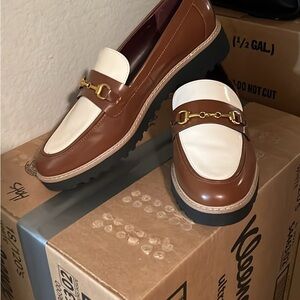 Franco Sarto Tan and Cream Loafers